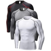 Men's Quick-Drying Breathable Lightweight Compression Shirts, Long Sleeve, 3 Pack, Size M